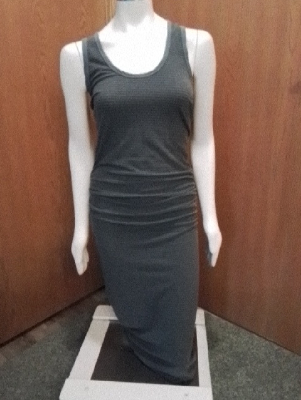 James Perse Sleek Tank Maxi Dress in Charcoal Gray/Blue Stripe, Size 3 (Large).